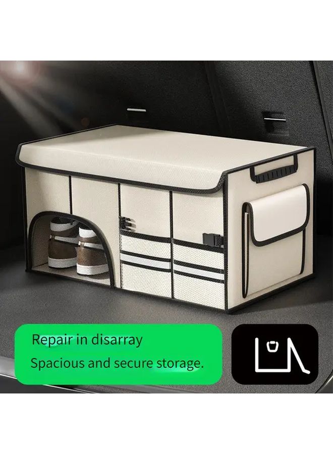 Large Car Trunk Organizer With Lid Foldable Multi Compartment Storage Box Coffee Color - Image 1